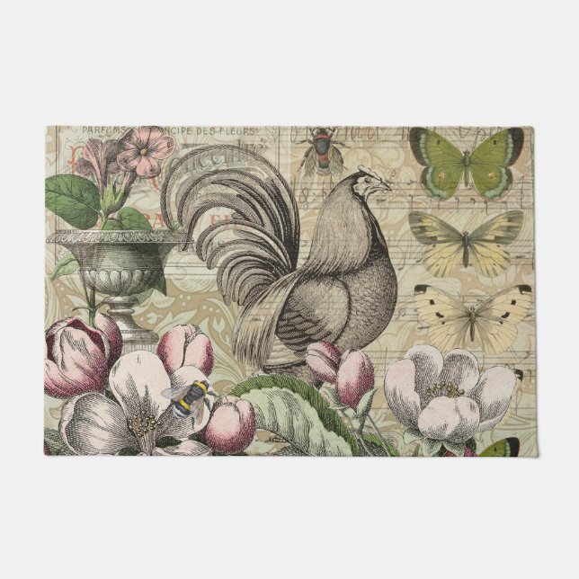 Tapete Arte de Colagem de Jardim com Galo Vintage: País F (Frente)