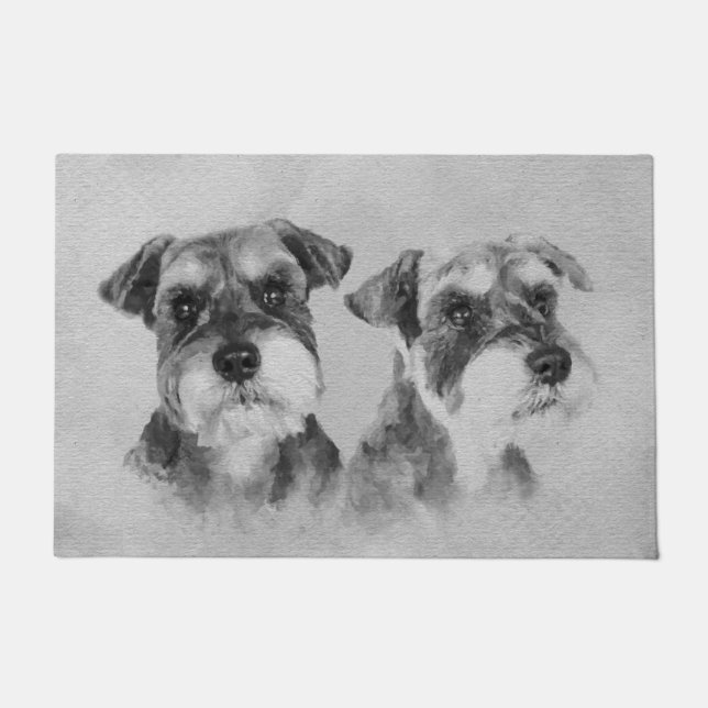 Tapete Arte de Digitas do Grayscale dos Schnauzers (Frente)