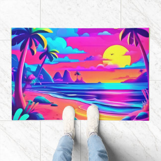 Tapete Arte de Pôr do Sol na Praia Neon Tropical