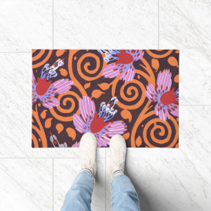 Tapete Arte Deco Flor de Redemoinho Rosa e Laranja Vibran
