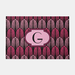 Tapete Arte Deco Penas Estilizadas, Fuchsia Rosa e Preto