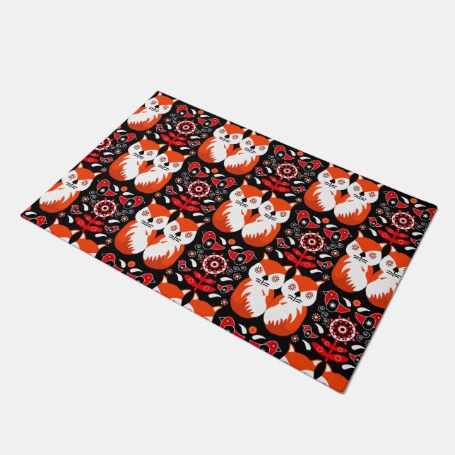 Tapete Arte Folclórica da Raposa Escandinava (Inclinado)