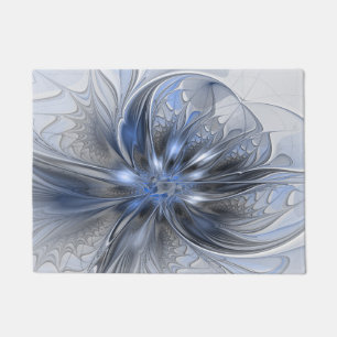 Tapete Arte Fractal Floral Abstrata em Aquarela Azul Cinz