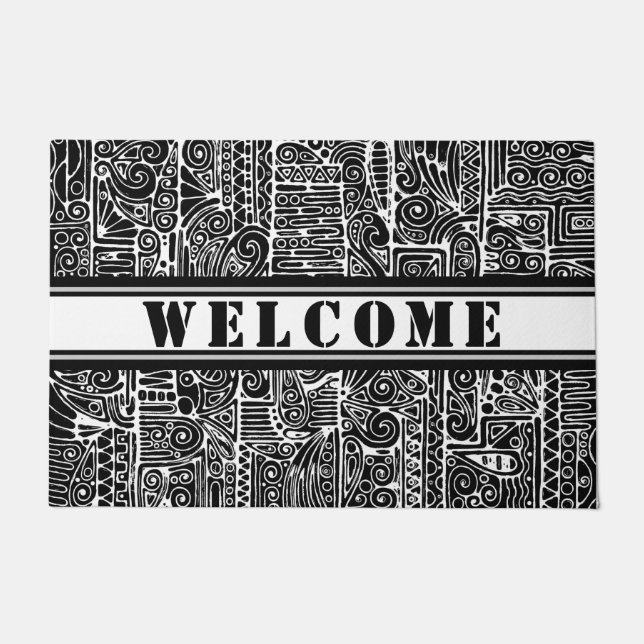 Tapete Arte Geométrica Preta E Branca 2 (Frente)