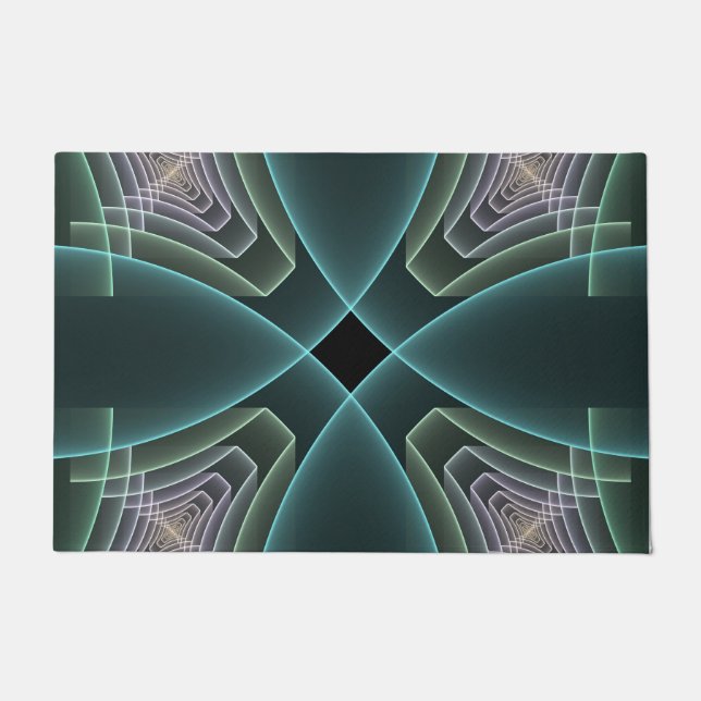 Tapete Arte Gráfica Geométrica Fractal Azul Moderno (Frente)