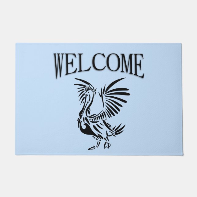 Tapete Arte Pelicana Tribal sobre Azul (Frente)