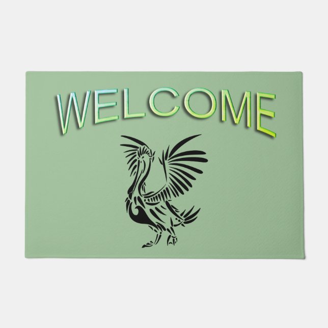 Tapete Arte Pelicana Tribal sobre Verde (Frente)