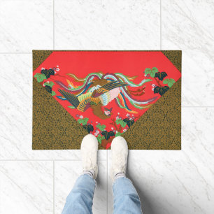 Tapete Arte Vintage do Pássaro Fênix Vermelho Japonês G.A
