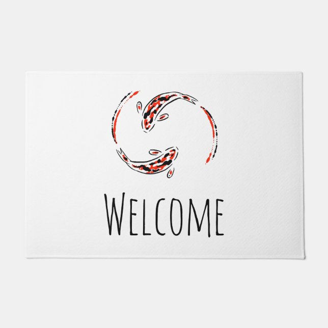 Tapete Artista de Peixe Koi Negro e Vermelho (Frente)