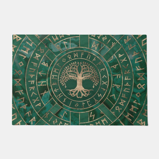 Tapete Árvore da vida - Yggdrasil e Futhark - Malachite (Frente)