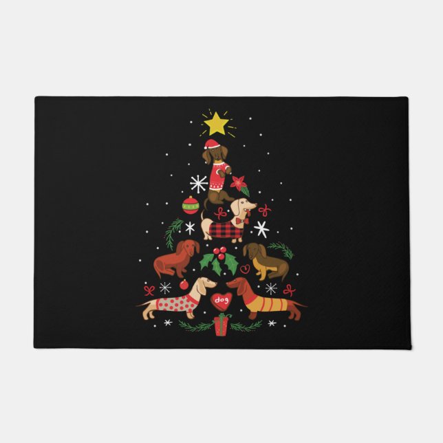 Tapete Árvore de Natal Engraçado Dachshund (Frente)