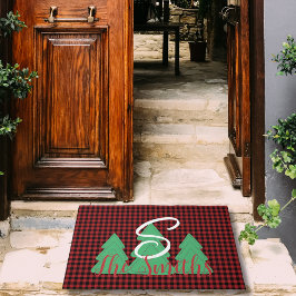 Tapete Árvore de Natal Monograma Xadrez Negra Vermelha