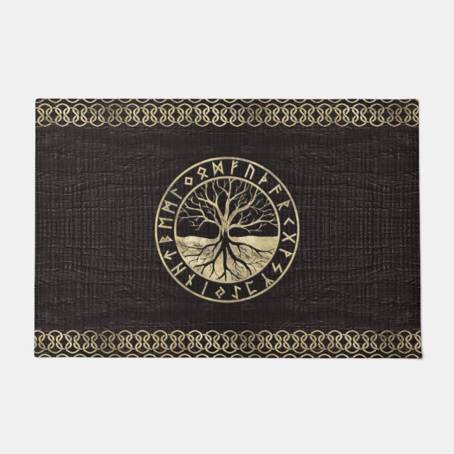 Tapete Árvore de vida - Yggdrasil e Runes na madeira (Frente)