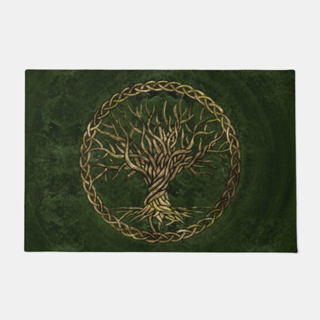 Tapete Árvore de vida - Yggdrasil - verde e ouro (Frente)