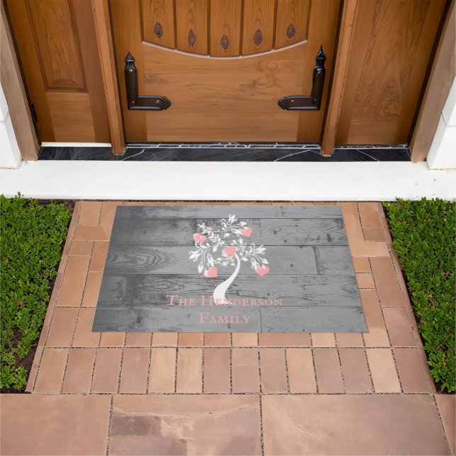 Tapete Árvore rosa de coração porta personalizada (Ar livre)