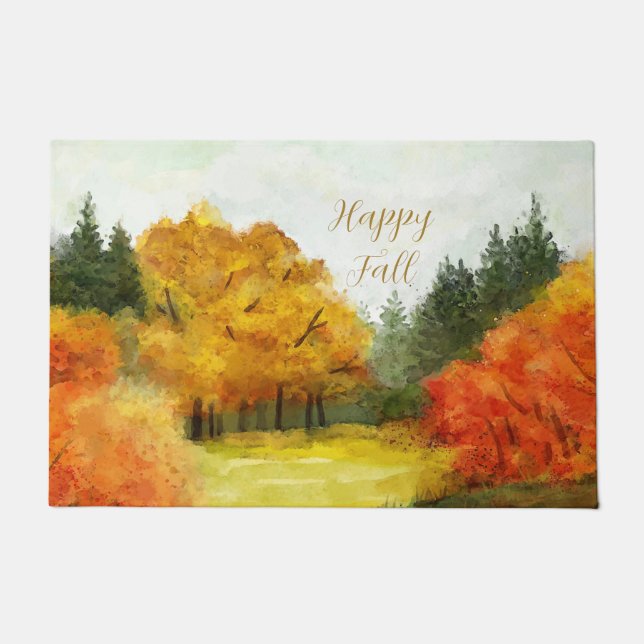 Tapete Árvores de aquarela de outono com texto personaliz (Frente)