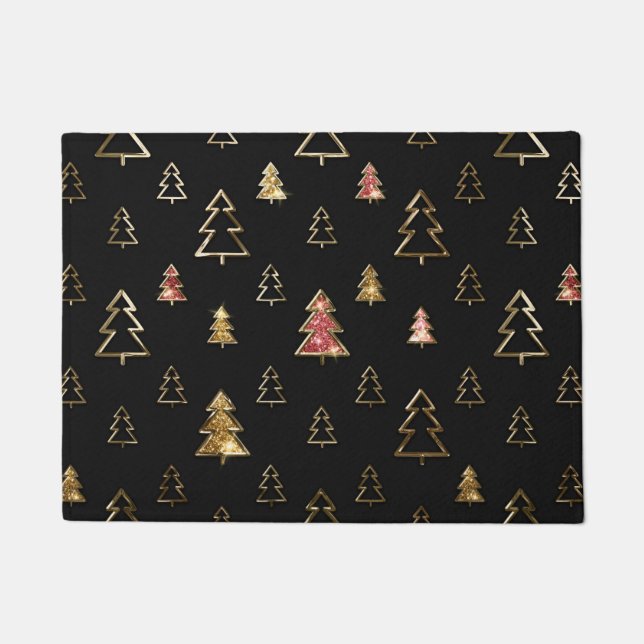 Tapete Árvores de Natal Douradas e Pretas Faux (Frente)