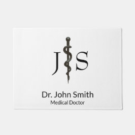 Tapete Asclépio Médico Simples Profissional Branco Preto