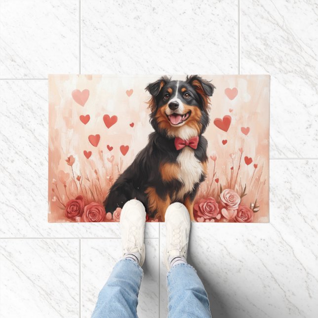 Tapete Australian Shepherd com Rosas - Dia dos Namorados  (Interior)