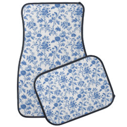 Tapete Automotivo Blue White Vintage Floral Toile Pattern
