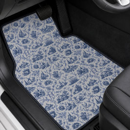 Tapete Automotivo Padrão de ramagem de rosa Toile Francesa Azul no C