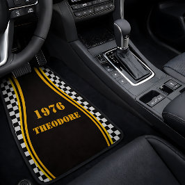 Tapete Automotivo Personalized Checkerboard Yellow Stripe Year Name