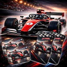 Red Racing Car Checkered Flag Speed Design