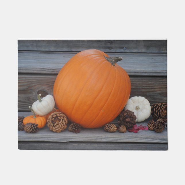 Tapete Autumn Pumpkin e Pinecones Doormat (Frente)