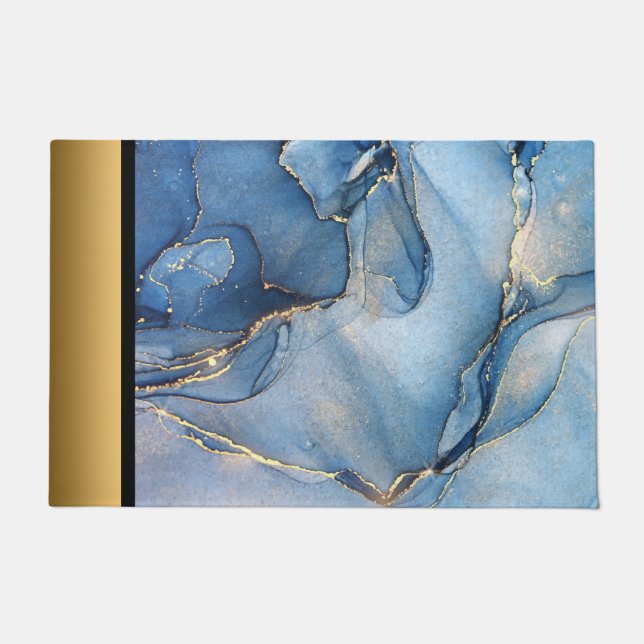 Tapete Azul Chic Moderno Elegante e Dourado Padrão Marble (Frente)