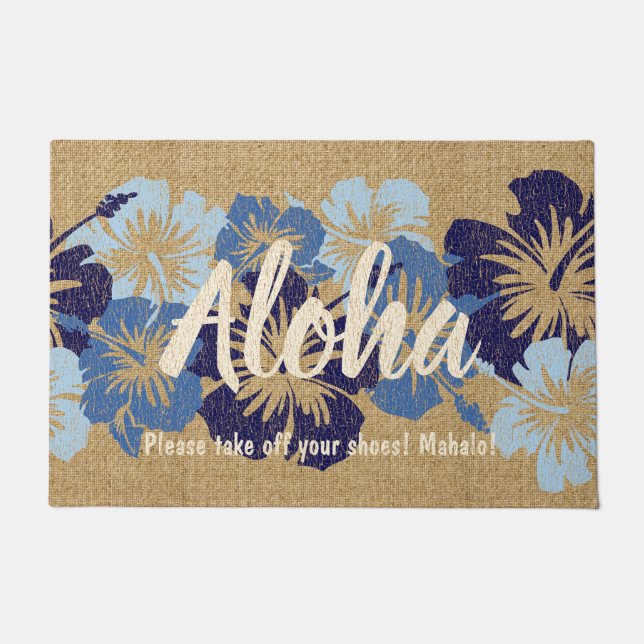 Tapete Azul floral havaiano do hibiscus épico Aloha (Frente)