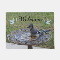 Azul Jay Feather Spiegeland Bem-Vindo Doormat