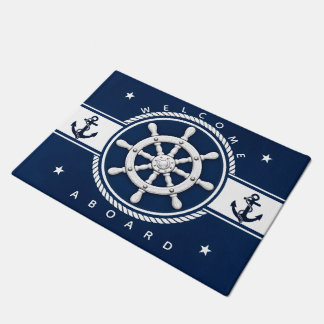 Tapete Azul Naval Náutico Roda do Navio Âncora