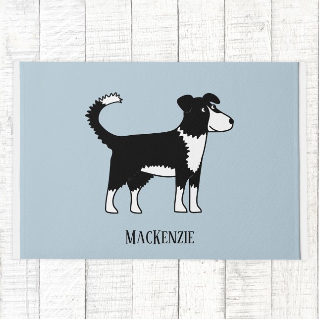 Tapete Azul-pastor-do-mar-branco (Border Collie Sheepdog fun personalized name dog doormat)