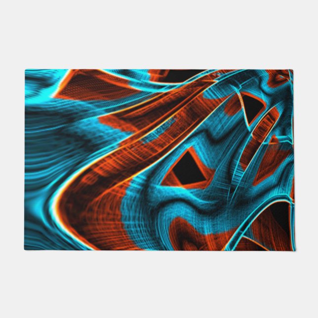 Tapete Azul torto e vermelho queimado com ranhuras (Frente)