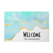 Azul Tropical Tranquila Verde com Borda Dourada