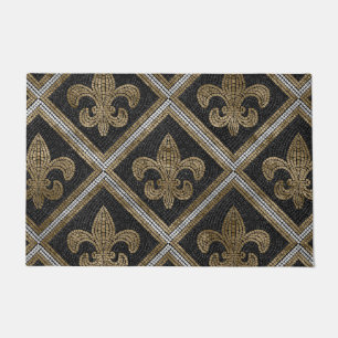 Tapete azulejo de fleur-de-lis, preto e dourado