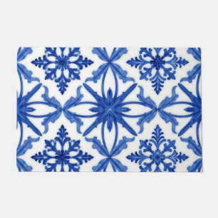 Tapete Azulejo de Telha Floral Azul Branco