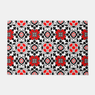 Tapete Azulejo floral marroquino, vermelho profundo, pret
