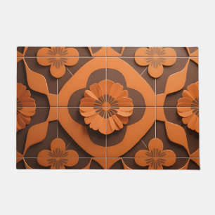 Tapete Azulejo Geométrico de Medalhões Florais Laranja