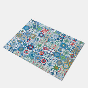 Tapete azulejo marroquino - azul e vermelho