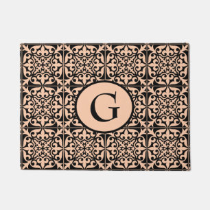 Tapete azulejo marroquino, pêssego e preto, com monogram