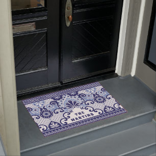 Tapete Azulejo Mexicano Talavera Personalizado Azul e Bra