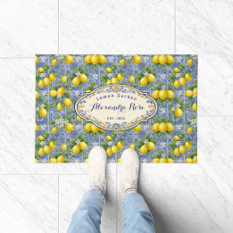 Tapete Azulejo Nome Monograma Limão Azul País Francês