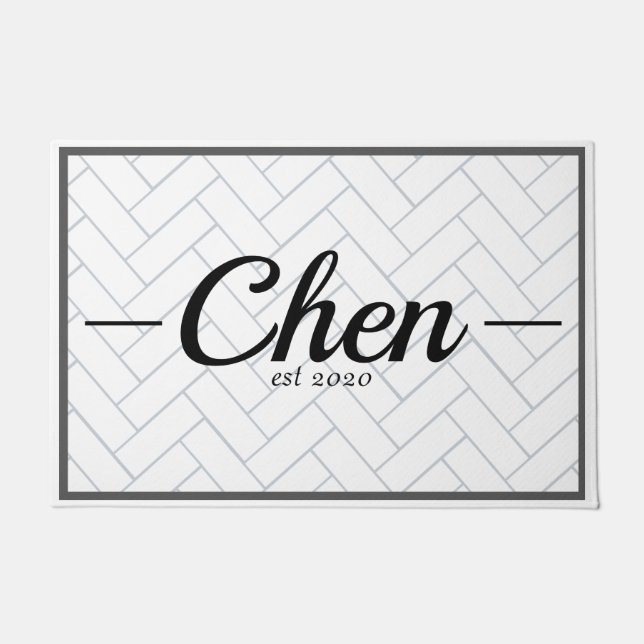 Tapete Azulejo preto e branco simples — Ano estabelecido (Frente)