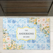 Azulejos Azuis Mediterrâneos Flor Limão Nome da Fa
