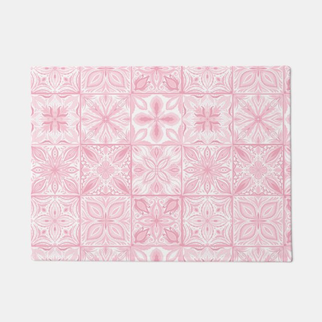 Tapete azulejos ornamentados cor-de-rosa (Frente)