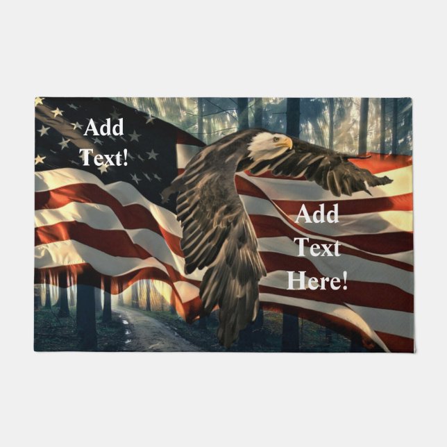 Tapete Bald Eagle American Flag Country Road Doormat (Frente)