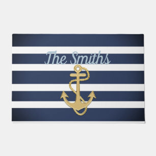 Tapete Bandas Azuis e Âncora Dourada Náutica