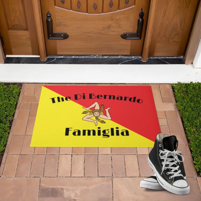 Tapete Bandeira da Sicília Sicília - Matéria de Boas-vind (Flag of Sicily Sicilian Family
Personalized Welcome Mat)