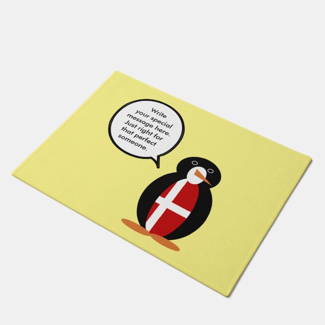 Tapete Bandeira Dinamarquesa Falando Sra. Penguin Persona (Inclinado)